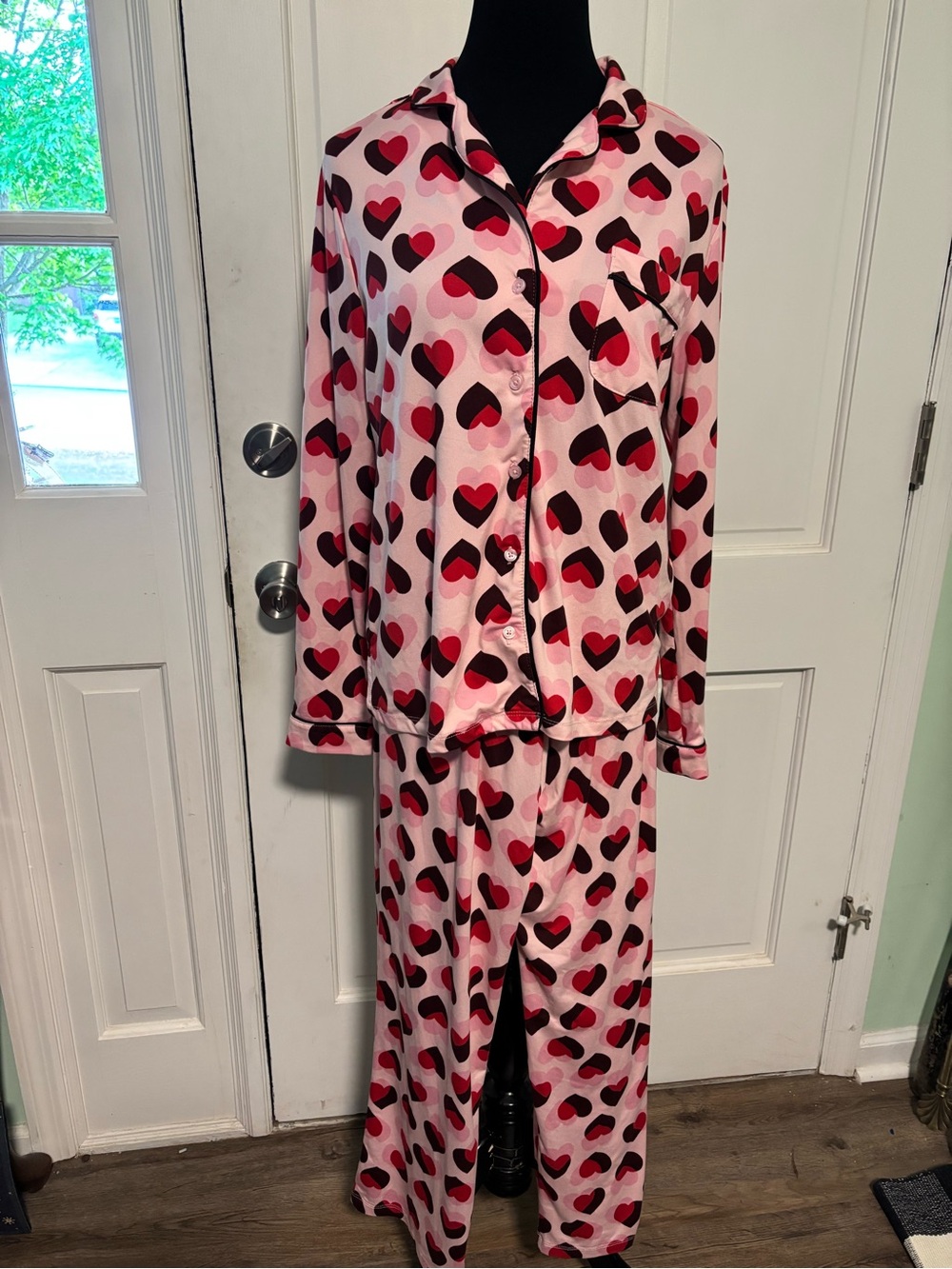 kate spade Pink Red and Black Heart-Print Pajama Set